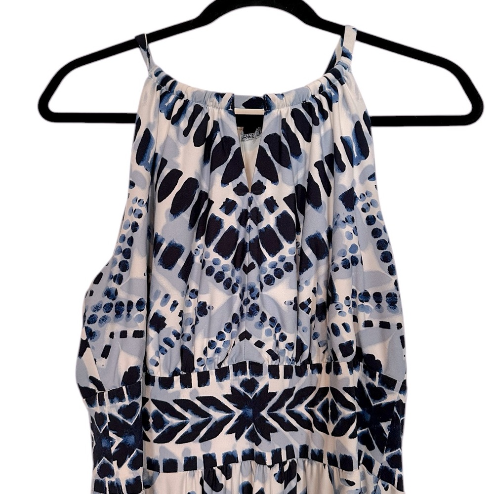 CHICO’S blue & white sleeveless halter neck keyhole maxi dress Chico’s 2 (L/12) - Picture 3 of 9